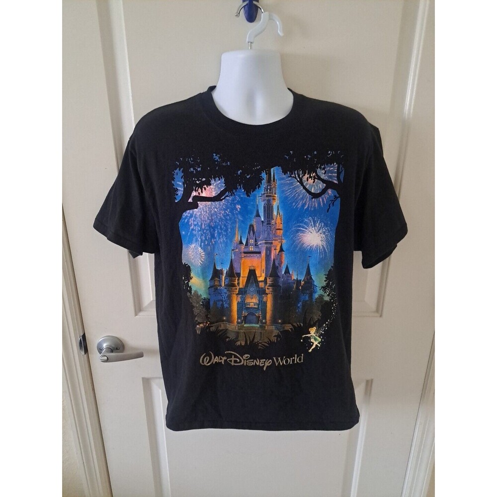 Walt Disney World T-Shirt Large Castle Tinkerbell Cinderella Fireworks Black L